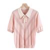 Camiseta de Punto de Verano de Manga Corta para Mamás Jóvenes, Top con Cuello de Seda Helada para Mujeres de Mediana Edad, Conjunto de Blusas Elegantes para Mujeres de Mediana Edad y Mayores