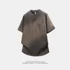 Nova Camiseta Masculina de Verão da Moda, Caimento Solto, Marca de Moda, Estudante, Manga Curta com Gola Alta e Meia Manga