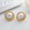 Pendientes de Botón Geométricos Retro de ABS con Perlas de Imitación, Pendientes Metálicos de Alta Gama para Mujer, Pendientes Sencillos y Versátiles para el Día a Día con Estilo Elegante
