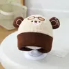 Chapéu de urso com óculos para outono e inverno, gorro com blocos de cor e orelhas tridimensionais, chapéu quente para meninos e meninas