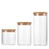 En stock 100mm boca recta tapa de bambú tarro de almacenamiento sellado hogar cocina té granos tarro de almacenamiento botella de vidrio fabricante