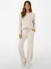 Conjunto casual simple de estilo popular en Amazon para mujer, de punto acanalado grueso de forro polar, para otoño e invierno europeo y americano, con cintura ajustable con cordón y bolsillos