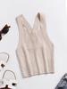 Top de tirantes acanalado transfronterizo con cuello en V, color liso, de cintura alta, sin espalda, corto, ajustado, camisola con diseño sin espalda