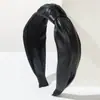 Faixa de Cabeça Heming Transfronteiriça Nova Moda Tendência Cor Sólida Couro PU Amarrada Larga Simples Diária Versátil Acessório de Cabelo