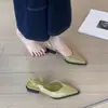 Sandalias de Tacón Grueso Estilo Francés Punta Fina para Mujer 2026 Primavera/Verano Nuevos Zapatos para el Trabajo Sandalias Deslumbrantes de Tacón Medio Punta Fina sin Espalda para Mujer