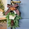 Ornamento de galho artificial de pinheiro de Natal para pendurar, Decoração de pequena árvore de Natal invertida, Laço, Floco de neve, Decoração de estrela, Pendente de porta