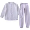 Pijama de Mujer Estilo Primavera y Otoño, Estilo Simple Japonés, Cuello Redondo, Mangas Largas, Pantalones Largos, Delgado, Se Puede Usar Afuera, Conjunto para Estar en Casa