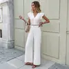 Mono de Nuevo Estilo Verano 2026 Color Sólido Empalme de Encaje Manga Corta Volante Mono Transfronterizo Europeo y Americano para Mujer