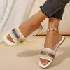 Pantuflas de Mujer 2026 Verano Nuevo Estilo Étnico Pantuflas Planas para Uso en Exteriores Sandalias Tejidas de Moda Europea y Americana para Mujer