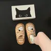 Lindas zapatillas de felpa a rayas de gatito de dibujos animados para otoño e invierno, zapatillas de interior cálidas y antideslizantes para mujer, zapatillas de suelo únicas