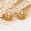 Pendientes Estilo Bohemio con Girasol y Perlas de Imitación Acero de Titanio Elegantes Simples Básicos Versátiles Colgante de Perla