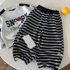 Pantalones Largos para Niños 2026 Nuevas Llegadas de Otoño, Pantalones Rectos Rayados Casuales Estilo Coreano para Niños y Niñas, Pantalones Jogger con Cordón para Bebé, Modernos