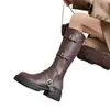 Botas de Plataforma de Tacón Grueso por Encima de la Rodilla para Mujer, Moda Otoño 2026 Nuevas Botas de Montar, Botas Largas con Hebilla de Cinturón Retro