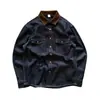 Camisa de Mezclilla con Bloques de Color Parcheado Retro Americano Cuello Solapa Marca de Moda para Hombre Chaqueta de Mezclilla Azul Resistente Bolsillo Ropa de Trabajo Hombre