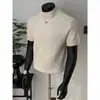 Camiseta de Punto de Manga Corta para Hombre, Cuello Medio Alto, Rayas, Corte Ajustado, Estilo Old Money, Seda de Hielo, Verano, Dropshipping Transfronterizo, Venta al por Mayor de Fábrica