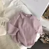 Camiseta interior de punto gofre para niños de primavera, camiseta versátil de color liso de manga larga para primavera, top unisex para bebé estilo coreano