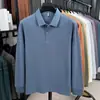 Camiseta de manga larga para hombre con dobladillo abierto, algodón mercerizado, nuevo estilo otoño 2026, cuello camisero, polo casual para hombre