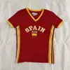 Top Retro Americano de Manga Corta con Bloques de Color Bordado de Bandera con Letras Estilo Deportivo Camiseta Corta de Verano para Mujer