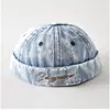 Chapéu Docker Jeans Desbotado Bordado de Letras Coloridas Unissex Personalidade de Nicho Casual Versátil Tendência Gorro