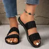 Zapatillas planas sin cordones de gran tamaño para mujer de comercio exterior europeo y americano, sandalias de playa ligeras con tira tejida simple