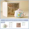 Taza de té pequeña de cerámica con flores blancas y mariposas de colores, Taza de maestro especial para uso doméstico, Tetera de alta gama con tapa, Tazón de té