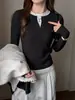 Camiseta de manga comprida falsa de duas peças para outono e inverno, camisa básica simples estilo americano para mulheres, pode ser usada como camada externa para disfarçar gordura corporal