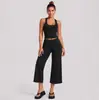 Conjunto de fitness transfronterizo con top de tirantes anchos para yoga, conjunto de pantalones capri de running para fitness que absorben la humedad y se secan rápidamente