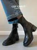 Botas Curtas de Salto Alto Quadradas em Estoque, Botas Estilo Martin para Mulheres, Botas de Meia-Estação (Primavera e Outono), Botas Curtas com Zíper nas Costas, Botas de Salto Grosso Femininas 2026