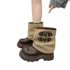 Botines cortos de mujer estilo retro, nuevos botines de otoño en color marrón Maillard, botines de plataforma con suelas gruesas y diseño de pernera ancha que aumenta la altura