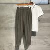 Pantalones de traje estilo coreano con tobillo atado para hombre, otoño nuevo, drapeado holgado con tobillo atado y cremallera, casuales, capri, deportivos