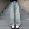 Temporada de Primavera Tallas Mediana y Grande Jeans para Niñas Ropa Infantil Jeans Holgados para Niñas con Lazo de Pedrería Color Claro Estilosos