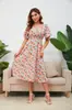 Vestido Bohemio Amazon 2025 Nuevo Vestido Estampado de Cuello en V con Falda Acampanada Sexy con Lazos Vestido de Gasa para Viajes