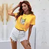 Camiseta Colorida Manga Curta Feminina Estilo Verão 2024 Comércio Exterior Roupas Femininas Estampa Cartoon Gola Redonda Top Camada Base Atacado