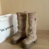Botas de cavaleiro com design de perna estendida, efeito emagrecedor para outono e inverno, novas botas longas da moda de sola grossa, estilo 2026, unissex