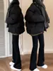 Jeans Boca de Sino Fashionável Preto para Mulheres, Outono e Inverno Engrossados 2025 Novos Calças Petite de Cintura Alta