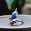 Rei dos cervos dourados s925 prata retro moda sul ágata vermelha turquesa anel feminino artístico cloisonne folha anel