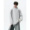 Moletom com Capuz Patchwork Bloco de Cores Pesado Americano Masculino Outono Design Solto Senso de Estilo Marca Moderna Casual Streetwear Chapéu Cool Hoodie Top