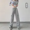 Calça Jogger Cargo Tendência Estilo Americano para Mulheres, Novidade Outono 2026 Calça de Perna Larga, Cintura Alta Solta Emagrecedora Casual Esportiva