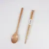 Juego de Palillos y Cuchara de Madera Maciza Estilo Japonés y Línea de Envoltura de Madera para el Viento Palillos Cuchara Vajilla Estudiantes Portátil Ecológica Vajilla