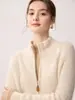 Estilo Old Money 100% Cachemira Cuello Alto Cremallera Cárdigan Tejido de Punto Trenzado Grueso Cálido Suéter Abrigo para Mujer