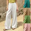 Roupas femininas transfronteiriças europeias e americanas outono novo calças de perna larga de cintura alta soltas de cor sólida com detalhes de caimento e babado calças compridas casuais