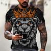 Camiseta Europeia e Americana de Primavera Exportação Transfronteiriça Popular Estampa Digital Animal Leão Casual Solta Gola Redonda Manga Curta