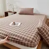 Sábana bajera ajustada de una pieza de algodón 100% teñido en hilo y lavado, modelo nuevo clase A, funda de cama a cuadros de color liso estilo japonés de algodón puro