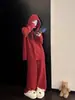 Pijama Tejido de Felpa Rojo Festivo con Capucha para Mujer, Nuevo Estilo Otoño/Invierno Ropa de Casa, Conjunto de Dos Piezas Manga Larga Pantalón Largo para Adolescente
