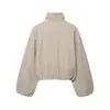 Moda feminina europeia e americana transfronteiriça AliExpress mais vendido casual retrô com zíper gola alta solto sobretudo