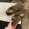 Sapatos peludos femininos para uso externo no inverno, mocassins planos slip-on retrô coreanos da moda 2026, sapatos femininos de algodão peludo