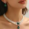 Colar de Franja com Pérolas e Incrustação de Diamante para Comércio Exterior Conjunto de Joias de Noiva Brincos e Pingente Conjunto de Duas Peças Pérolas de Imitação Personalizadas