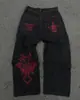 E-commerce Transfronteiriço Jeans Big Boy Y2K Harajuku Hip-Hop Bordados Jeans Largos Street Calças de Cintura Alta Wide-Leg