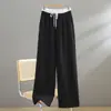 Calça esportiva feminina preta 2026 nova outono cintura alta reta solta casual moletom com pernas largas estendidas