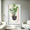 Pintura decorativa de entrada para plantas verdes hidropônicas estilo creme, arte de parede tridimensional em arenito para corredor, pintura de iluminação de alto padrão para sala de estar
